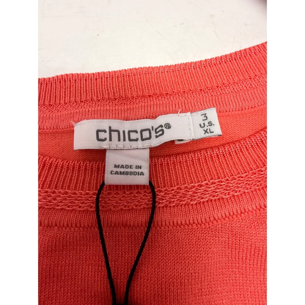 Chico's Coral Pink Short Sleeve Pullover Knit Sweater Top Viscose Blend NWT Sz 0